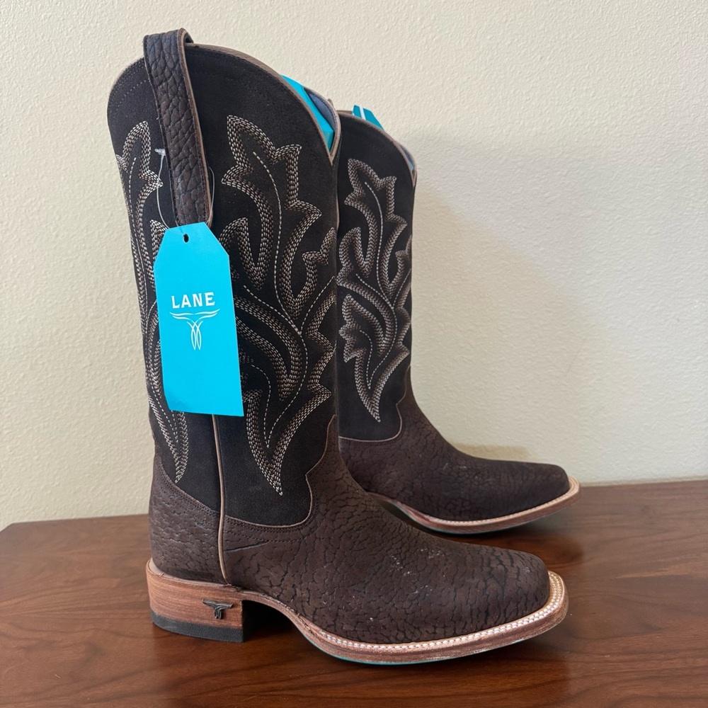 NIB 💙 Lane Brown Saratoga Square Suede Cowgirl Boots 8
